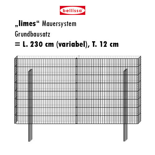 Mauersystem Gabione Basisbausatz limes H 120 cm, T 12 cm, (L 230 cm variabel)