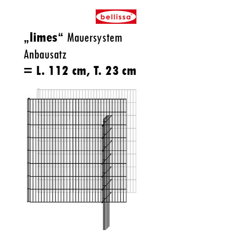 Mauersystem Gabione Anbausatz limes H 60 cm, T 23 cm, (L 112 cm)