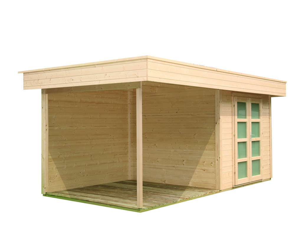 Flachdach Gartenhaus Varianta A mit Seitendach /Rückwand/Terrassenfußboden