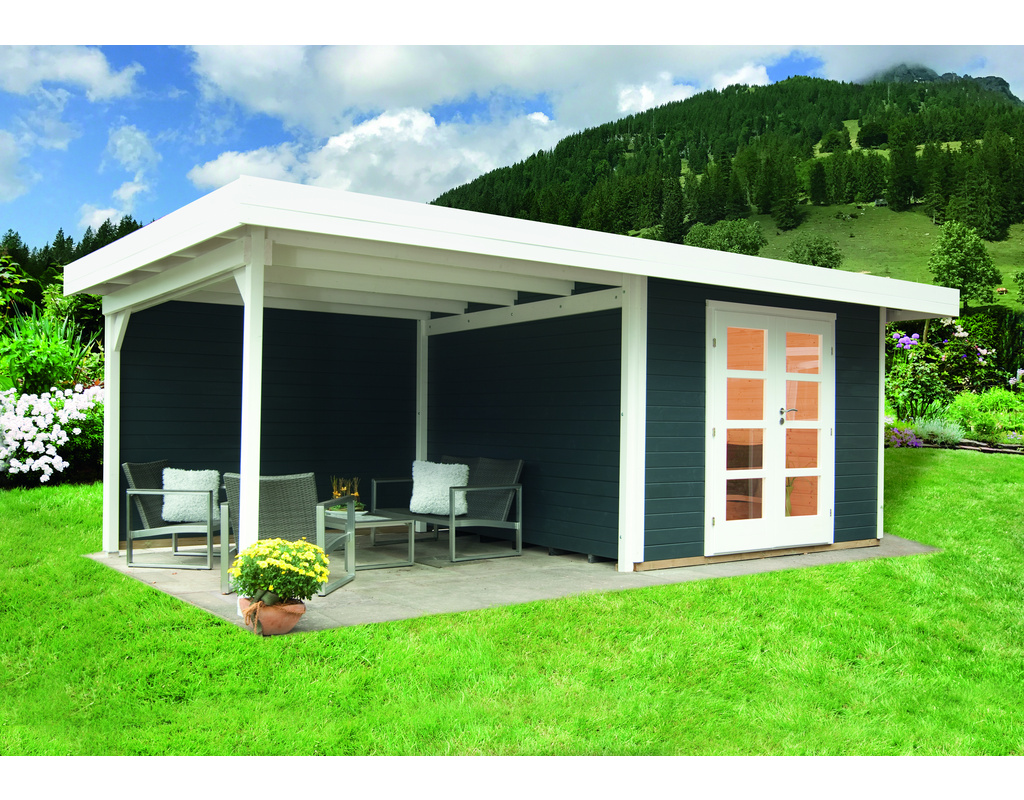 Gartenhaus Relax Lounge B mit Seitendach und Rückwand 300 anthrazit 590x240cm