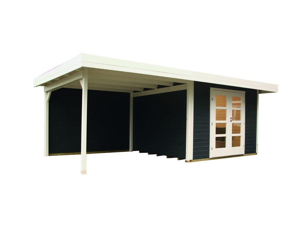 Gartenhaus Relax Lounge C mit Seitendach und Rückwand 300 anthrazit 590x300cm