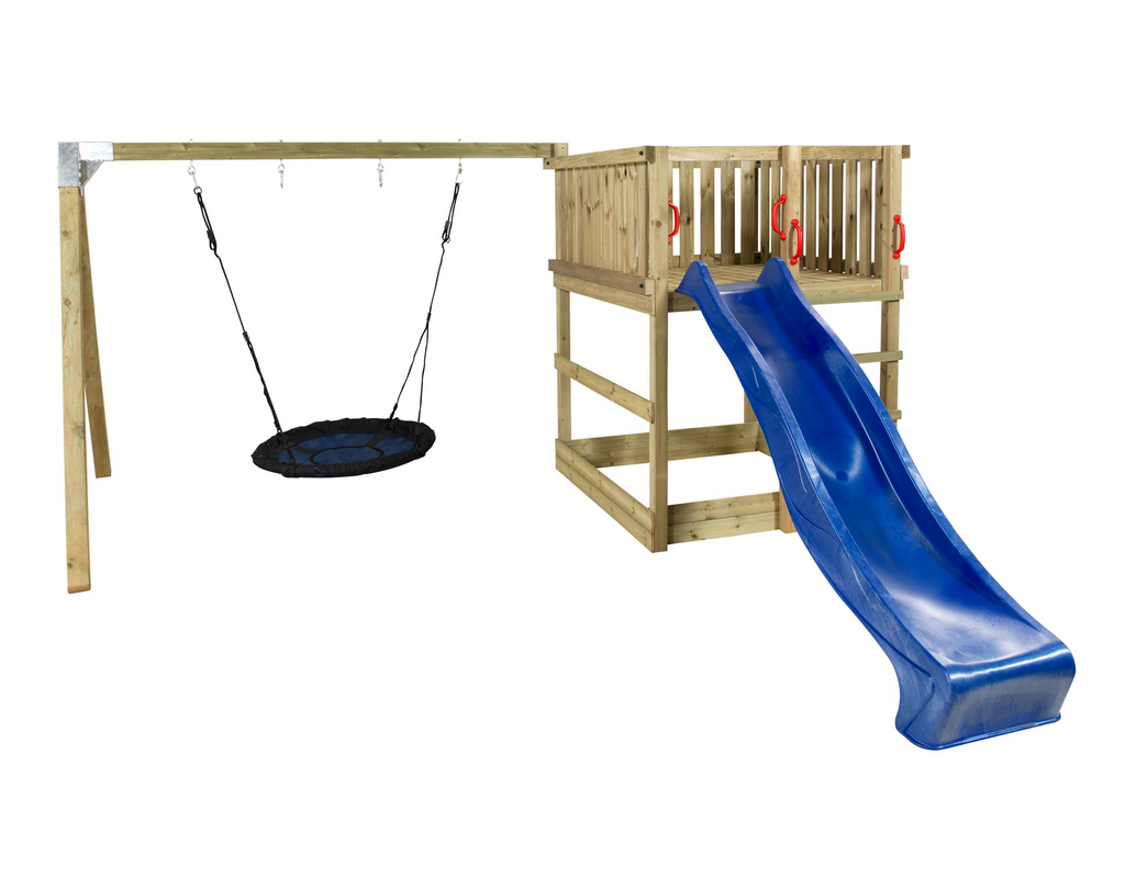 Play Spielturm inkl.blauer Rutsche und Nestschaukel