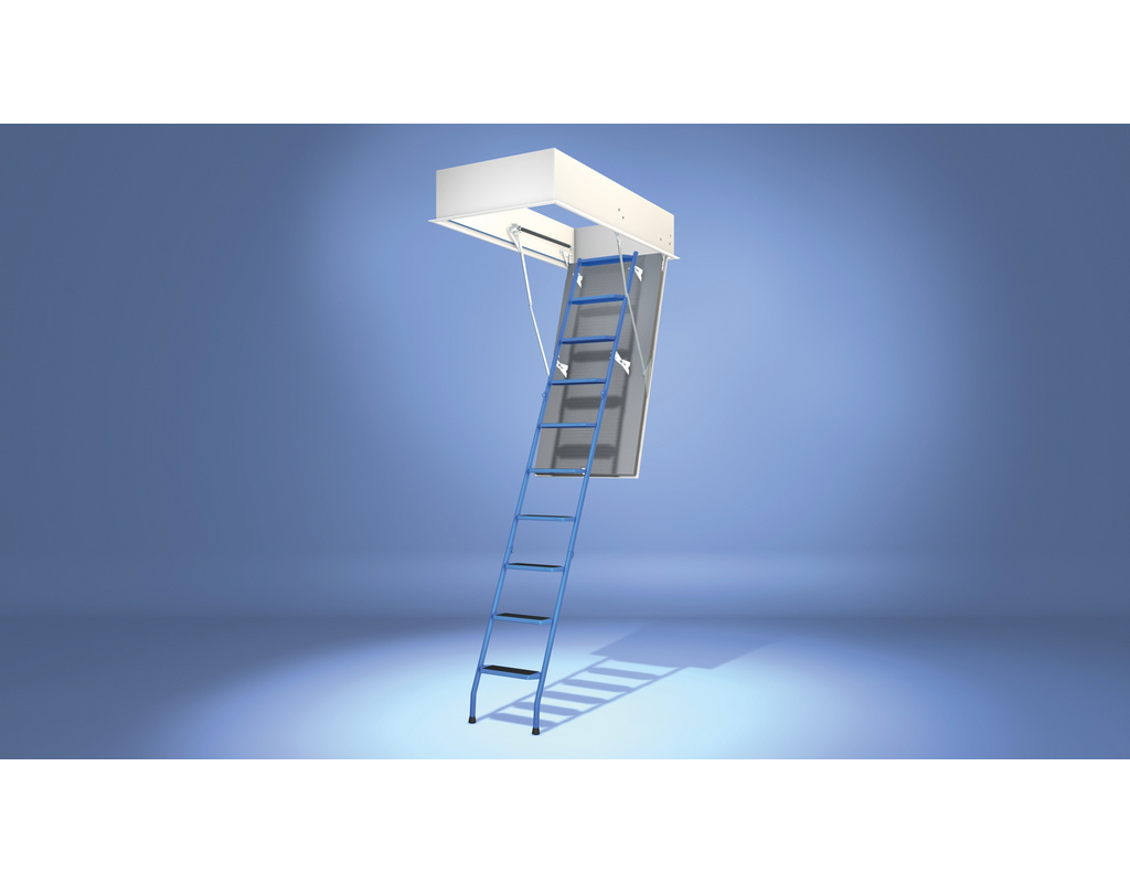 Bodentreppe StahlBlau mit WärmeSchutz WS3D Deckenöffnung 130x60, lichte Raumhöhe 247-259
