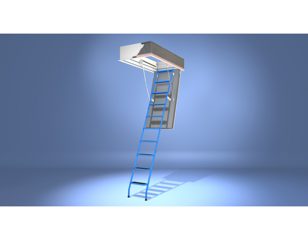 Bodentreppe StahlBlau mit WärmeSchutz WSPH Deckenöffnung 130x70, lichte Raumhöhe 248-258