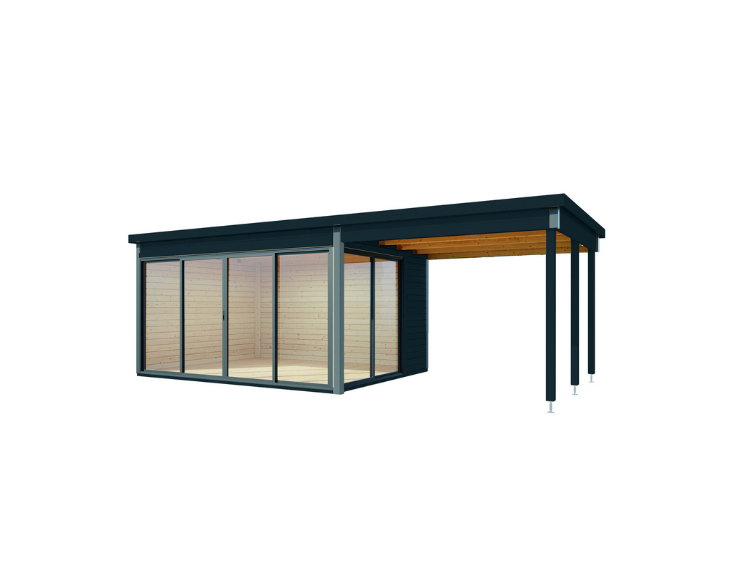 Gartenhaus Studio 44-D mit Seitendach 300cm, mit Farbbehandlung Anthrazit