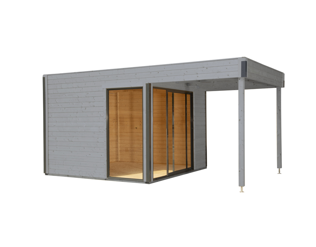 Gartenhaus Studio 44-B mit Seitendach 200cm, mit Farbbehandlung Hellgrau