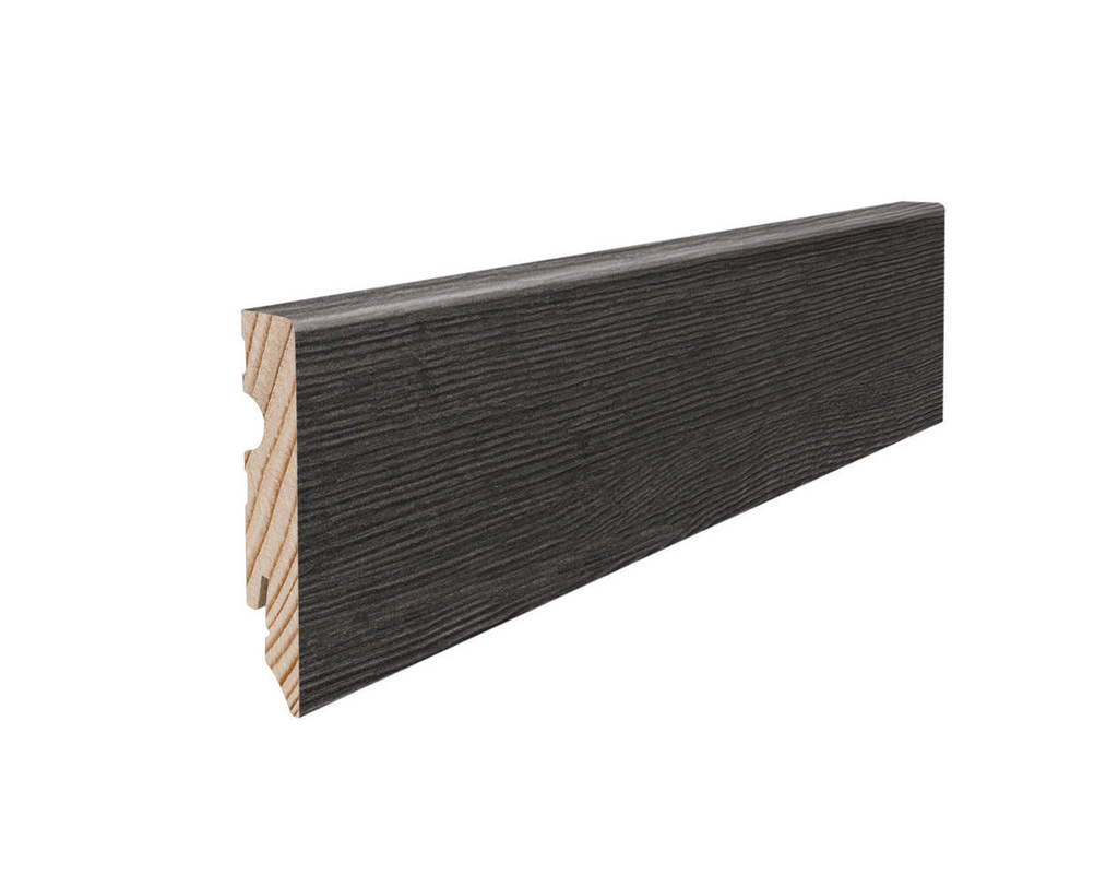 Stecksockelleiste 15x80mm 2,2m MDF Eiche Metallic schwarz Nässeschutz