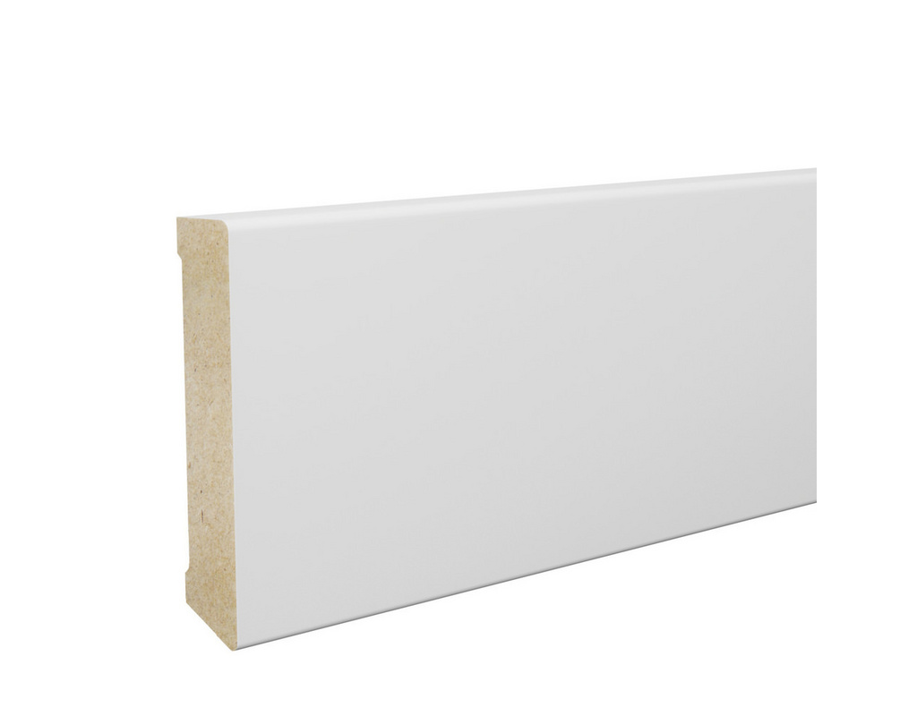 Sockelleiste 14x80mm 2,4m o.Fräsung MDF weiß Grundierfolie RAL9016 PEFC 70%-zertifiziert