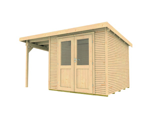 Gartenhaus Pulti Softline 2424 Natur mit Seitendach 150 380x241cm Gartenhaus Pulti Softline 2424 Natur mit Seitendach 150 380x241cm