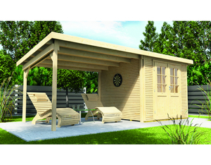 Gartenhaus Pulti Softline 3030 Natur mit Seitendach 300 595x301cm Gartenhaus Pulti Softline 3030 Natur mit Seitendach 300 595x301cm