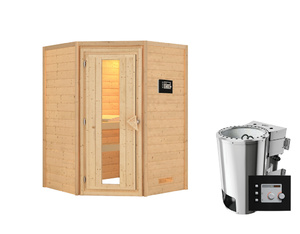 Massivholzsauna Alicja Eckeinstieg (Holztür bronziert Bio-Kombiofen externe) Massivholzsauna Alicja Eckeinstieg (Holztür bronziert Bio-Kombiofen externe)