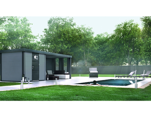 Metallhaus Eleganto 2424 mit Lounge inkl. 2 Fenster Rechts Lichtgrau 522 x Metallhaus Eleganto 2424 mit Lounge inkl. 2 Fenster Rechts Lichtgrau 522 x