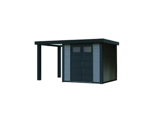 Metallhaus Eleganto 2724 Lichtgrau mit Seitendach 170 links Metallhaus Eleganto 2724 Lichtgrau mit Seitendach 170 links