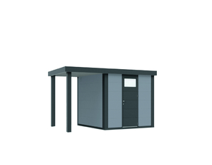 Metallhaus Eleganto 2424 Lichtgrau mit Seitendach 170 links Metallhaus Eleganto 2424 Lichtgrau mit Seitendach 170 links