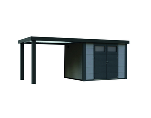 Metallhaus Eleganto 2724 Lichtgrau mit Seitendach 280 links Metallhaus Eleganto 2724 Lichtgrau mit Seitendach 280 links